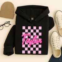 Retro T.AYLOR First Name Personalized Groovy Birthday Hoodie