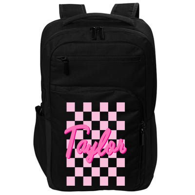 Retro T.AYLOR First Name Personalized Groovy Birthday Impact Tech Backpack