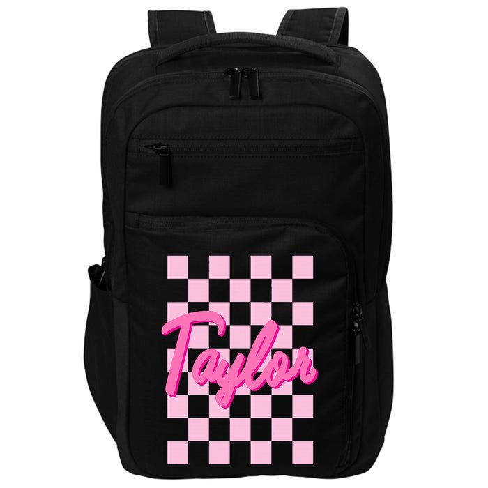Retro T.AYLOR First Name Personalized Groovy Birthday Impact Tech Backpack