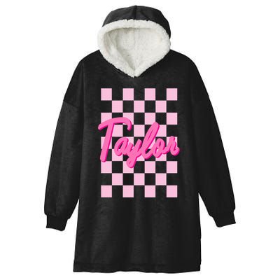 Retro T.AYLOR First Name Personalized Groovy Birthday Hooded Wearable Blanket