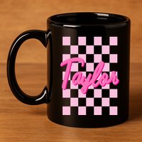 Retro T.AYLOR First Name Personalized Groovy Birthday 11oz C Handle Ceramic Mug