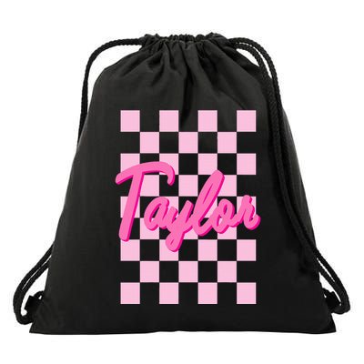 Retro T.AYLOR First Name Personalized Groovy Birthday Drawstring Bag