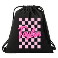 Retro T.AYLOR First Name Personalized Groovy Birthday Drawstring Bag