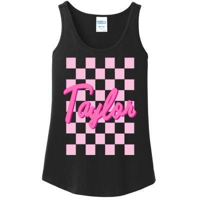 Retro T.AYLOR First Name Personalized Groovy Birthday Ladies Essential Tank