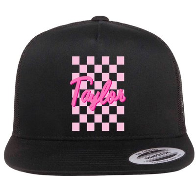 Retro T.AYLOR First Name Personalized Groovy Birthday Flatbill Hat