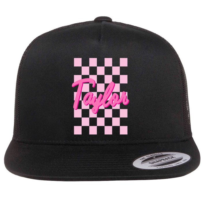 Retro T.AYLOR First Name Personalized Groovy Birthday Flatbill Hat