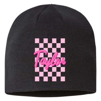 Retro T.AYLOR First Name Personalized Groovy Birthday Sustainable Beanie