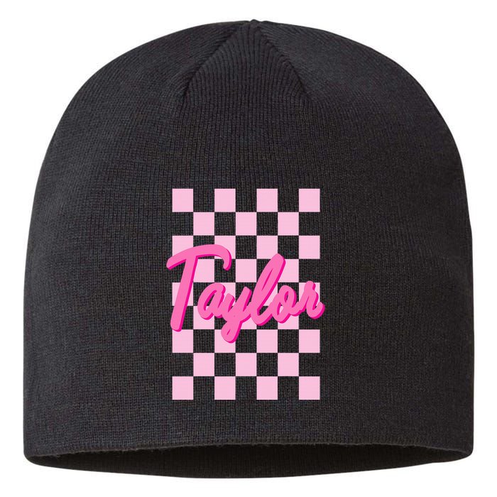 Retro T.AYLOR First Name Personalized Groovy Birthday Sustainable Beanie