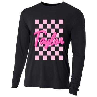 Retro T.AYLOR First Name Personalized Groovy Birthday Cooling Performance Long Sleeve Crew