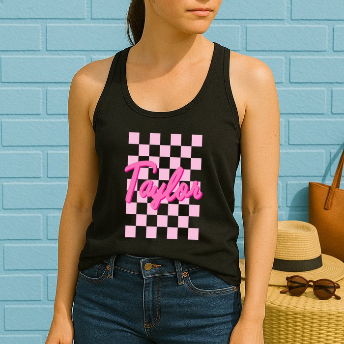Retro T.AYLOR First Name Personalized Groovy Birthday Womens Tank Top