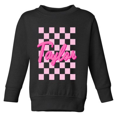 Retro T.AYLOR First Name Personalized Groovy Birthday Toddler Sweatshirt