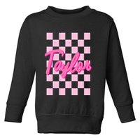Retro T.AYLOR First Name Personalized Groovy Birthday Toddler Sweatshirt