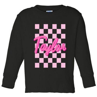 Retro T.AYLOR First Name Personalized Groovy Birthday Toddler Long Sleeve Shirt