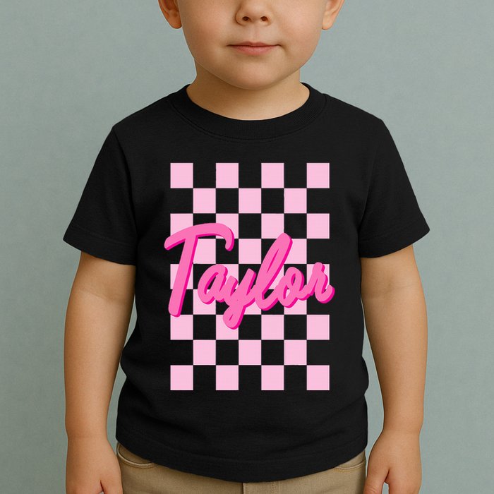 Retro T.AYLOR First Name Personalized Groovy Birthday Toddler T-Shirt