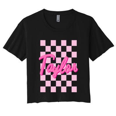 Retro T.AYLOR First Name Personalized Groovy Birthday Crop Top