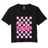 Retro T.AYLOR First Name Personalized Groovy Birthday Crop Top