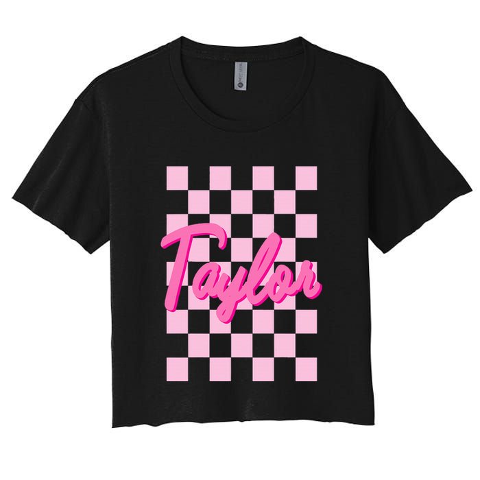 Retro T.AYLOR First Name Personalized Groovy Birthday Crop Top