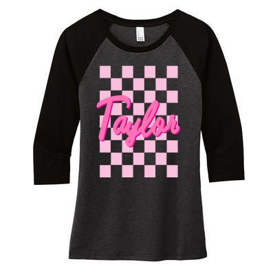 Retro T.AYLOR First Name Personalized Groovy Birthday Women's Tri-Blend 3/4-Sleeve Raglan Shirt