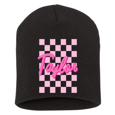 Retro T.AYLOR First Name Personalized Groovy Birthday Short Acrylic Beanie