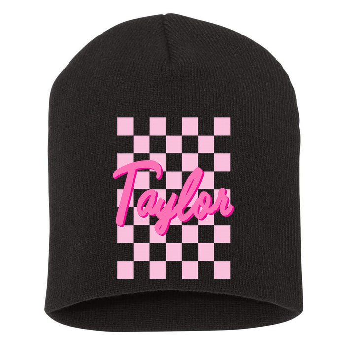 Retro T.AYLOR First Name Personalized Groovy Birthday Short Acrylic Beanie