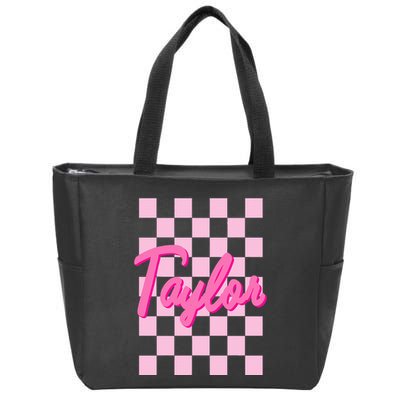 Retro T.AYLOR First Name Personalized Groovy Birthday Zip Tote Bag