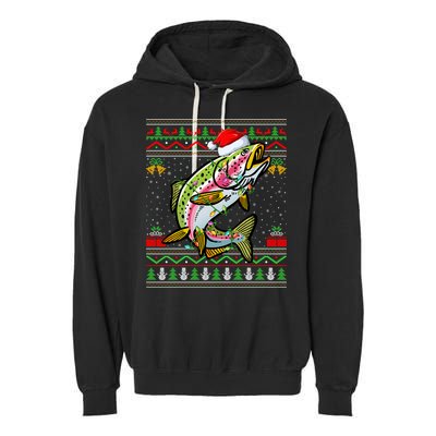 Rainbow Trout Fish Lover Santa Ugly Rainbow Trout Christmas Funny Gift Garment-Dyed Fleece Hoodie