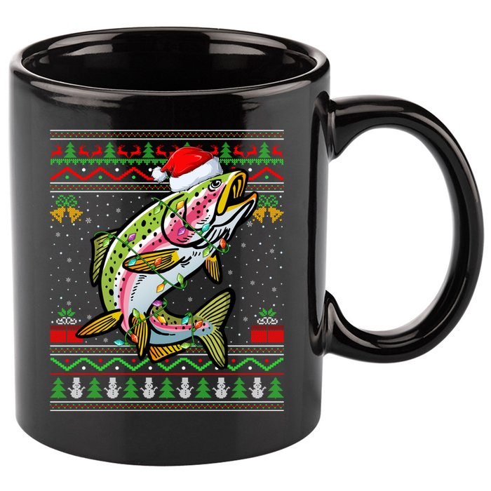Rainbow Trout Fish Lover Santa Ugly Rainbow Trout Christmas Funny Gift 11oz C Handle Ceramic Mug