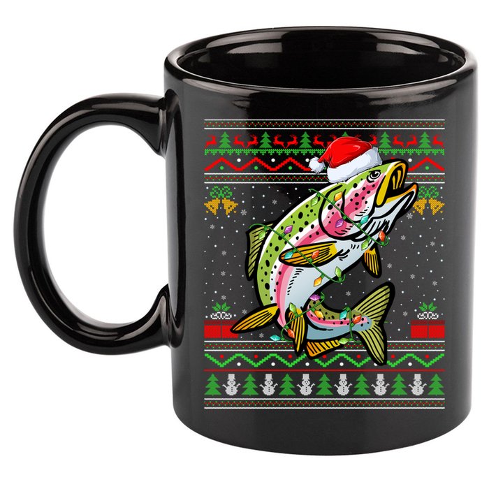 Rainbow Trout Fish Lover Santa Ugly Rainbow Trout Christmas Funny Gift 11oz C Handle Ceramic Mug