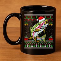Rainbow Trout Fish Lover Santa Ugly Rainbow Trout Christmas Funny Gift 11oz C Handle Ceramic Mug