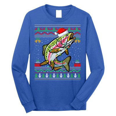 Rainbow Trout Fish Lover Santa Ugly Rainbow Trout Christmas Funny Gift Long Sleeve Shirt