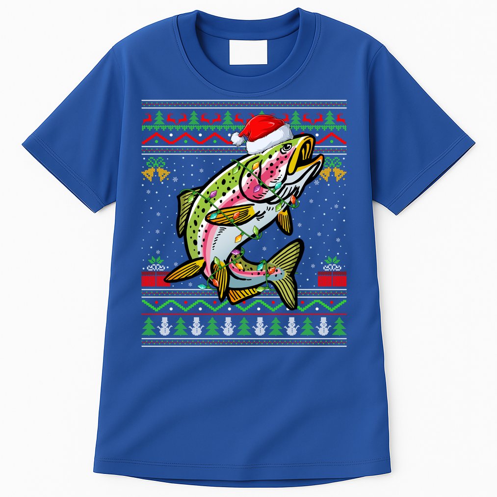 Rainbow Trout Fish Lover Santa Ugly Rainbow Trout Christmas Funny Gift Tall T-Shirt