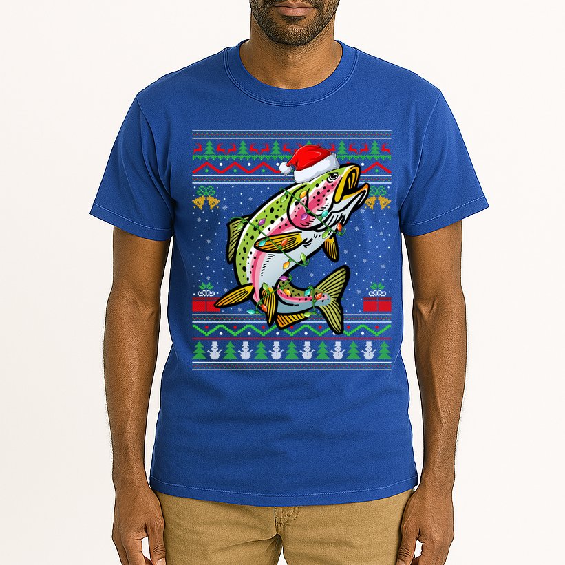 Rainbow Trout Fish Lover Santa Ugly Rainbow Trout Christmas Funny Gift Tall T-Shirt