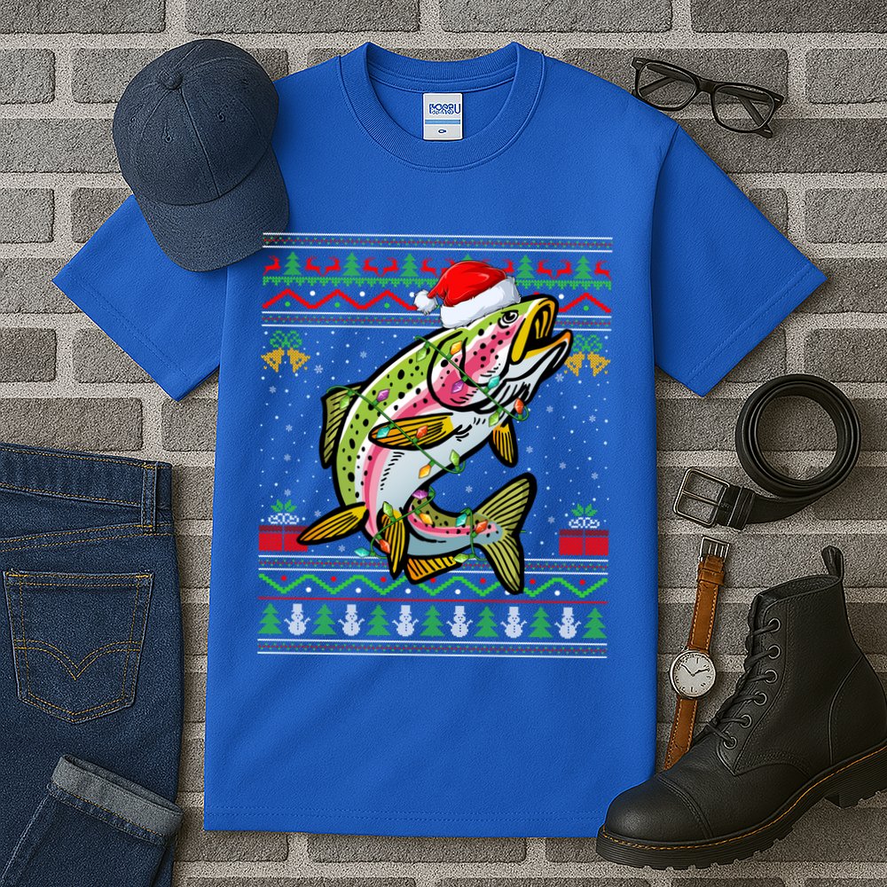 Rainbow Trout Fish Lover Santa Ugly Rainbow Trout Christmas Funny Gift Tall T-Shirt
