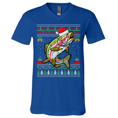 Rainbow Trout Fish Lover Santa Ugly Rainbow Trout Christmas Funny Gift V-Neck T-Shirt