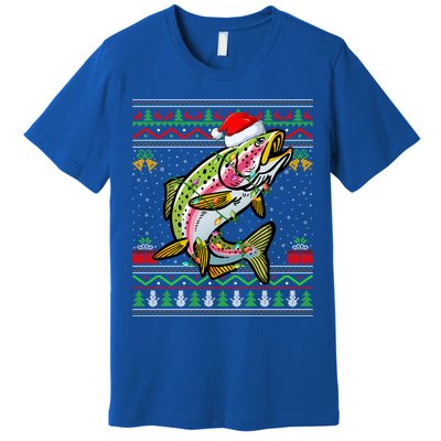 Rainbow Trout Fish Lover Santa Ugly Rainbow Trout Christmas Funny Gift Premium T-Shirt