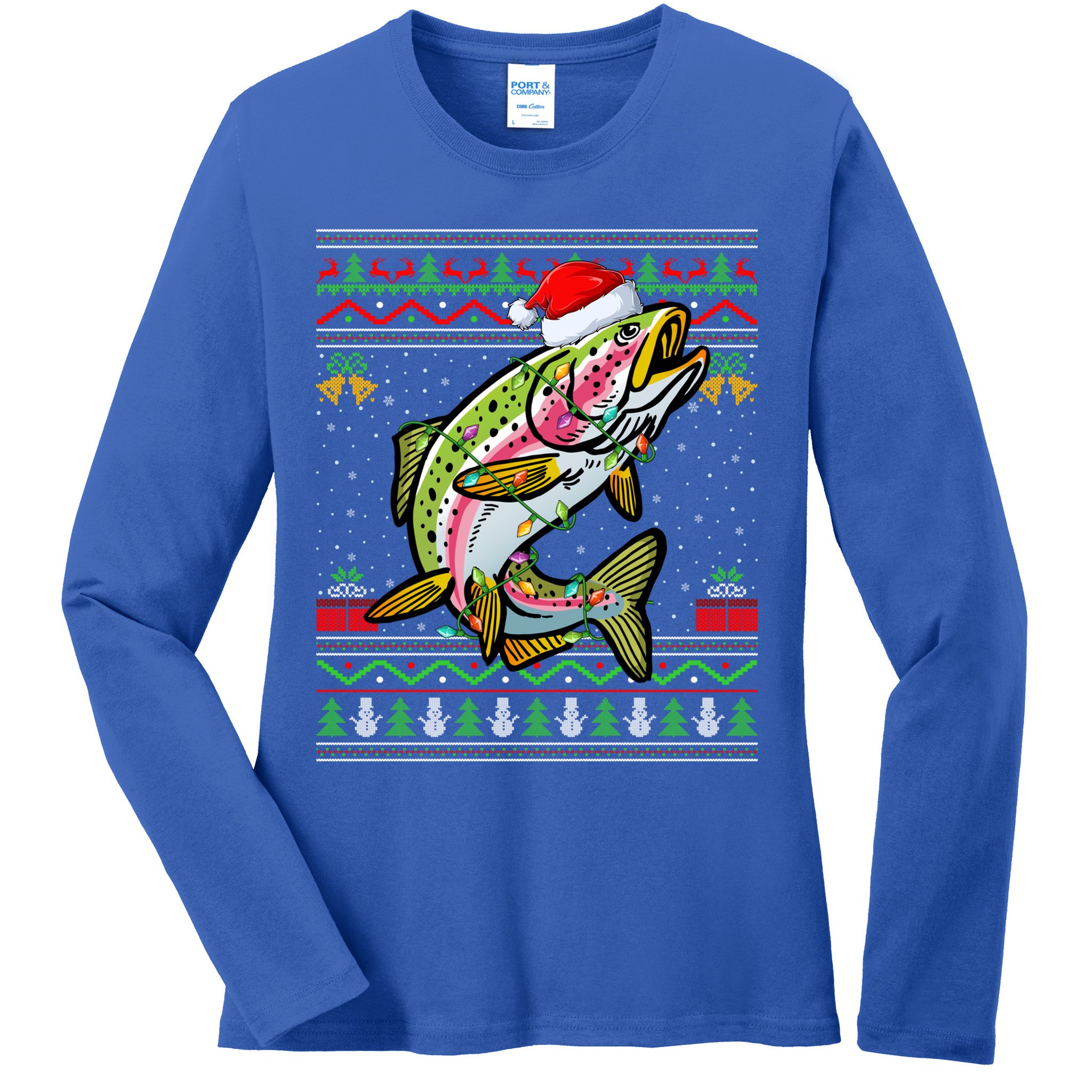 Rainbow Trout Fish Lover Santa Ugly Rainbow Trout Christmas Funny Gift Ladies Long Sleeve Shirt