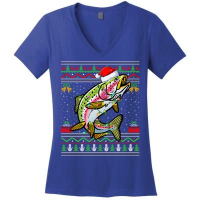 Rainbow Trout Fish Lover Santa Ugly Rainbow Trout Christmas Funny Gift Women's V-Neck T-Shirt