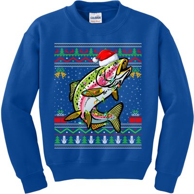 Rainbow Trout Fish Lover Santa Ugly Rainbow Trout Christmas Funny Gift Kids Sweatshirt
