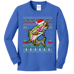 Rainbow Trout Fish Lover Santa Ugly Rainbow Trout Christmas Funny Gift Kids Long Sleeve Shirt