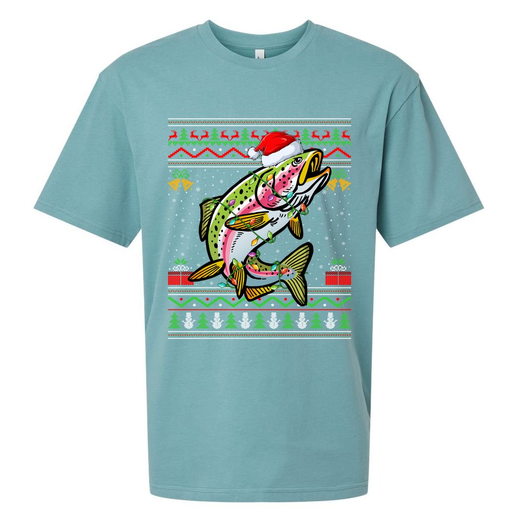 Rainbow Trout Fish Lover Santa Ugly Rainbow Trout Christmas Funny Gift Sueded Cloud Jersey T-Shirt