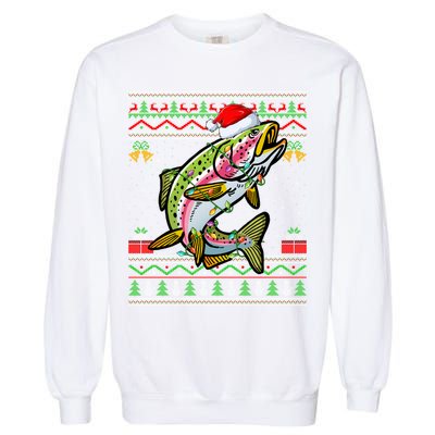 Rainbow Trout Fish Lover Santa Ugly Rainbow Trout Christmas Funny Gift Garment-Dyed Sweatshirt