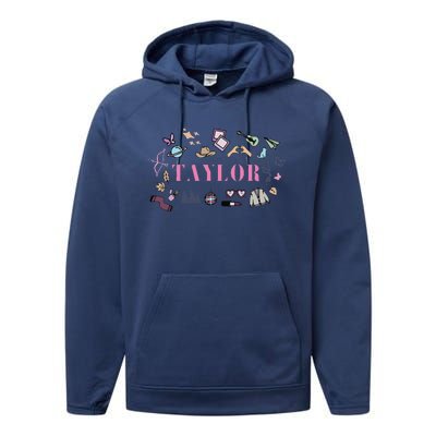 Retro Taylor First Name Personalized Groovy Birthday Performance Fleece Hoodie