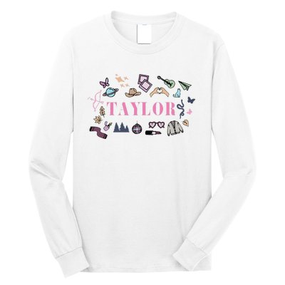 Retro Taylor First Name Personalized Groovy Birthday Long Sleeve Shirt