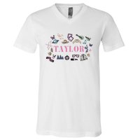 Retro Taylor First Name Personalized Groovy Birthday V-Neck T-Shirt