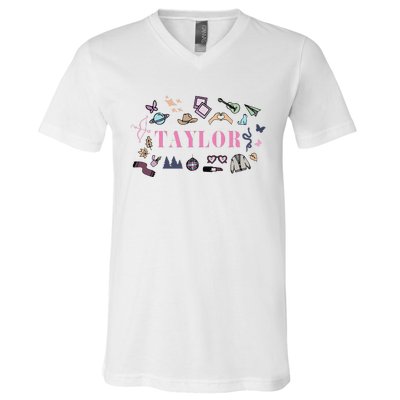 Retro Taylor First Name Personalized Groovy Birthday V-Neck T-Shirt