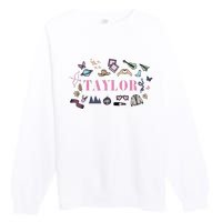 Retro Taylor First Name Personalized Groovy Birthday Premium Crewneck Sweatshirt