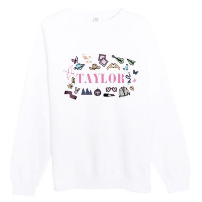 Retro Taylor First Name Personalized Groovy Birthday Premium Crewneck Sweatshirt