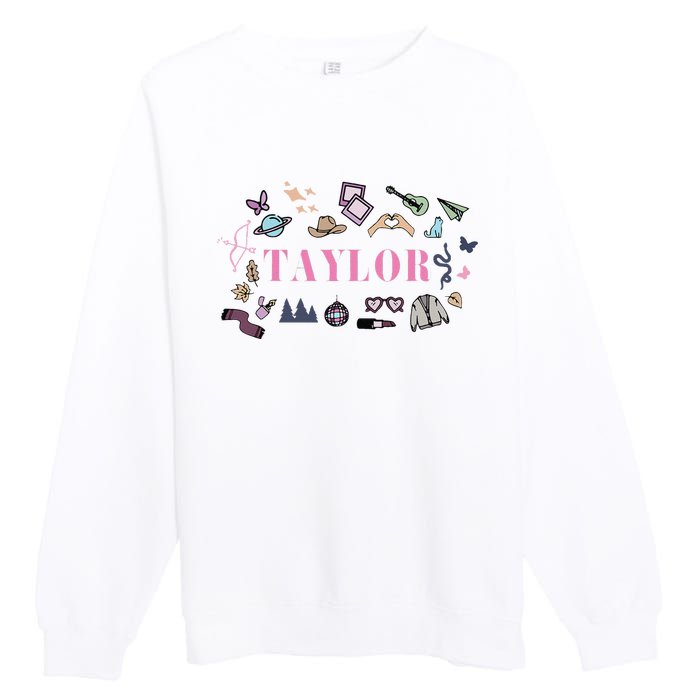 Retro Taylor First Name Personalized Groovy Birthday Premium Crewneck Sweatshirt