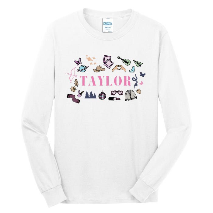 Retro Taylor First Name Personalized Groovy Birthday Tall Long Sleeve T-Shirt