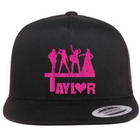 Retro Taylor First Name Personalized Groovy Birthday Flat Bill Trucker Hat